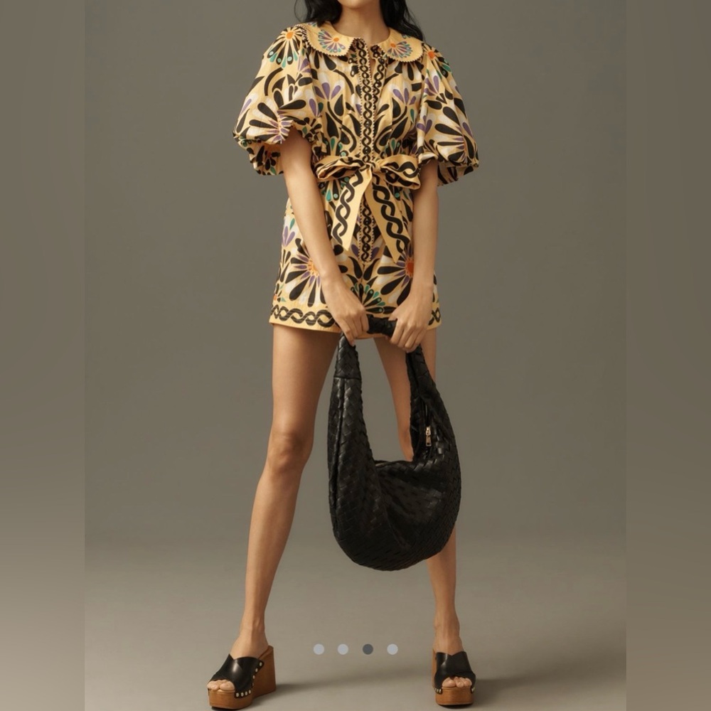 Farm Rio x Anthropologie Puff Sleeve Printed Romper NWT!
